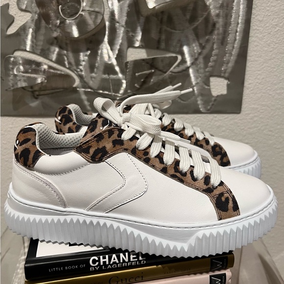 NWOT Voile Blanche Lipari Sneakers- Leather- White w/ Leopard Print - Picture 2 of 16